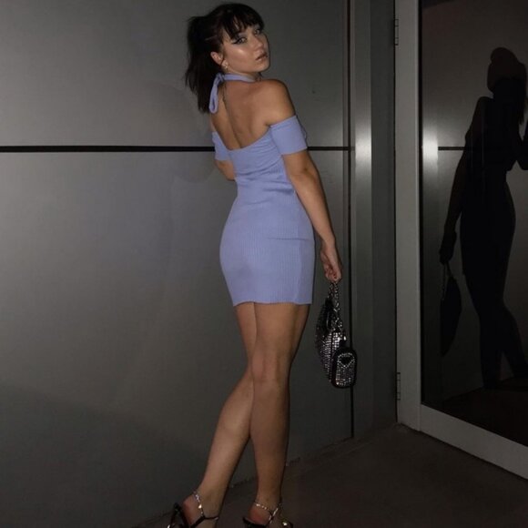 Zara Sky Blue Knot Halter Rib Dress Size Medium - Picture 4 of 9